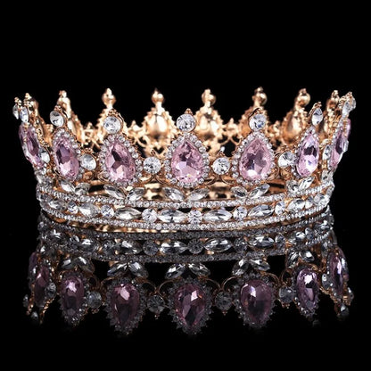 Elegant Royal Pink Crystal Bridal Tiara Crown for Weddings and Pageants