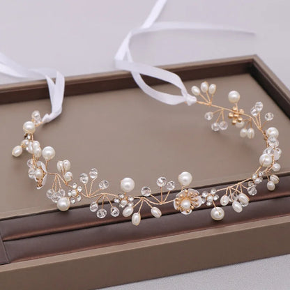 Handmade Crystal Pearl Flower Tiara for Women and Girls - Elegant Bohemian Wedding Hair Accessory