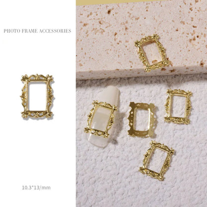 Vintage Gold 3D Charm Photo Frame Nail Art Kit with Alloy Studs - 5 Piece Set