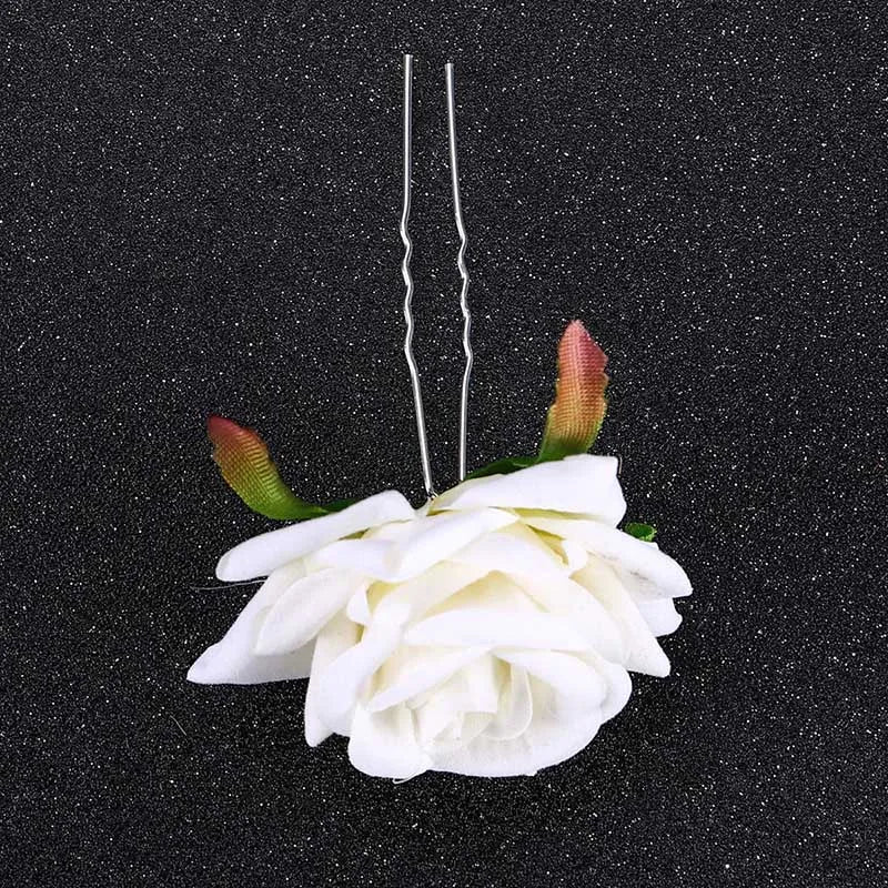 Elegant Rose Flower U-Shaped Hairpins for Wedding Brides and Women