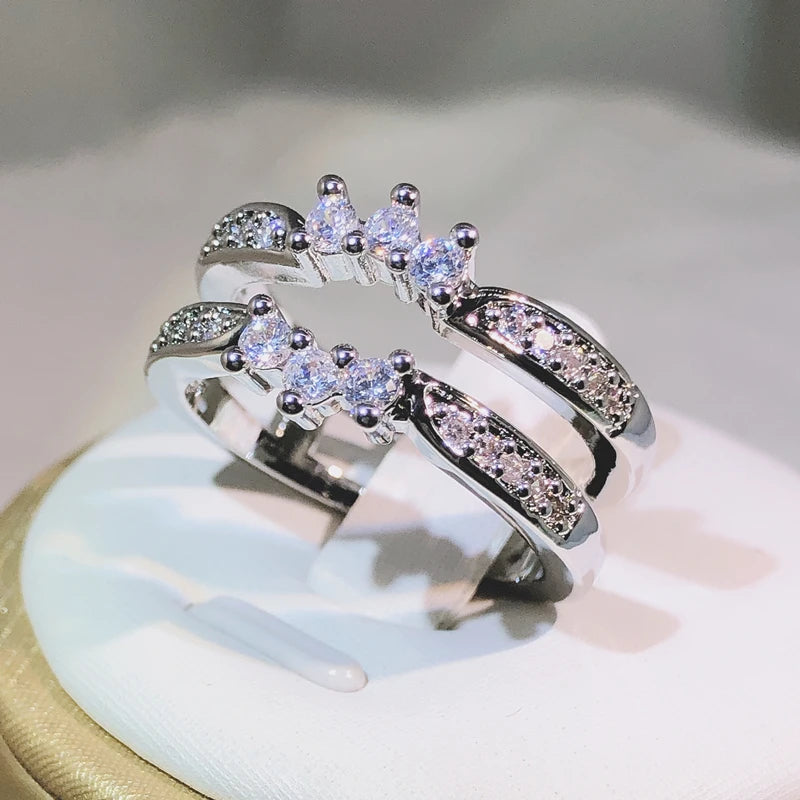Elegant 925 Sterling Silver Zircon Cocktail Ring for Women with Double Row Design