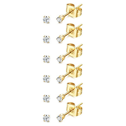 6 Pairs Tiny 2mm Stainless Steel Stud Earrings Set for Men and Women with CZ Round Ball Design
