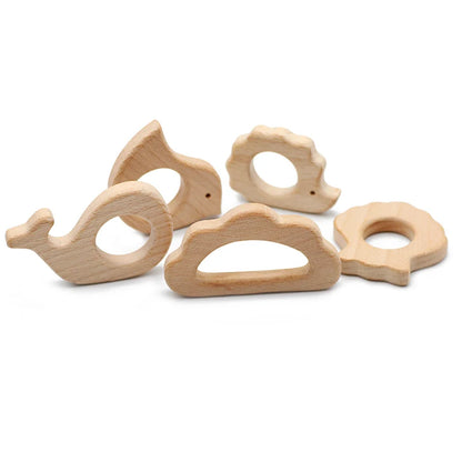 Natural Beech Wood Baby Teethers Set in Animal Shapes - Tortoise, Koala, Whale, Turtle - Food Grade Newborn Toys