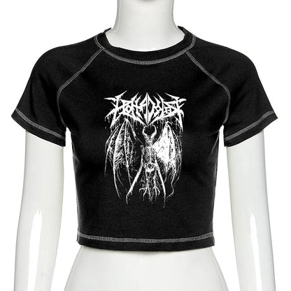 Harajuku Crop Top Women Slim Anime Gothic Bold Tee DozwCN