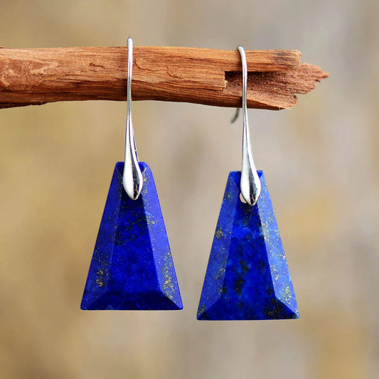 Lapis Lazuli Trapezoid Drop Earrings for Women 2023 Elegant Bold Fashion Jewelry Valentine's Day Gift