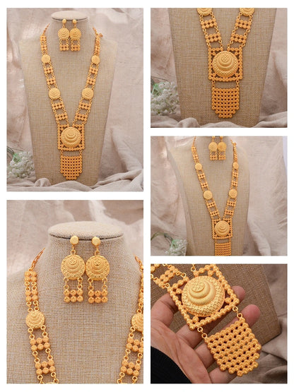 Dubai Gold Color African Jewelry Set for Women and Girls - Elegant Arabic Indian Wedding Necklace and Earrings