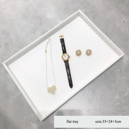 Elegant White PU Leather Jewelry Display Tray with Necklace and Ring Holder
