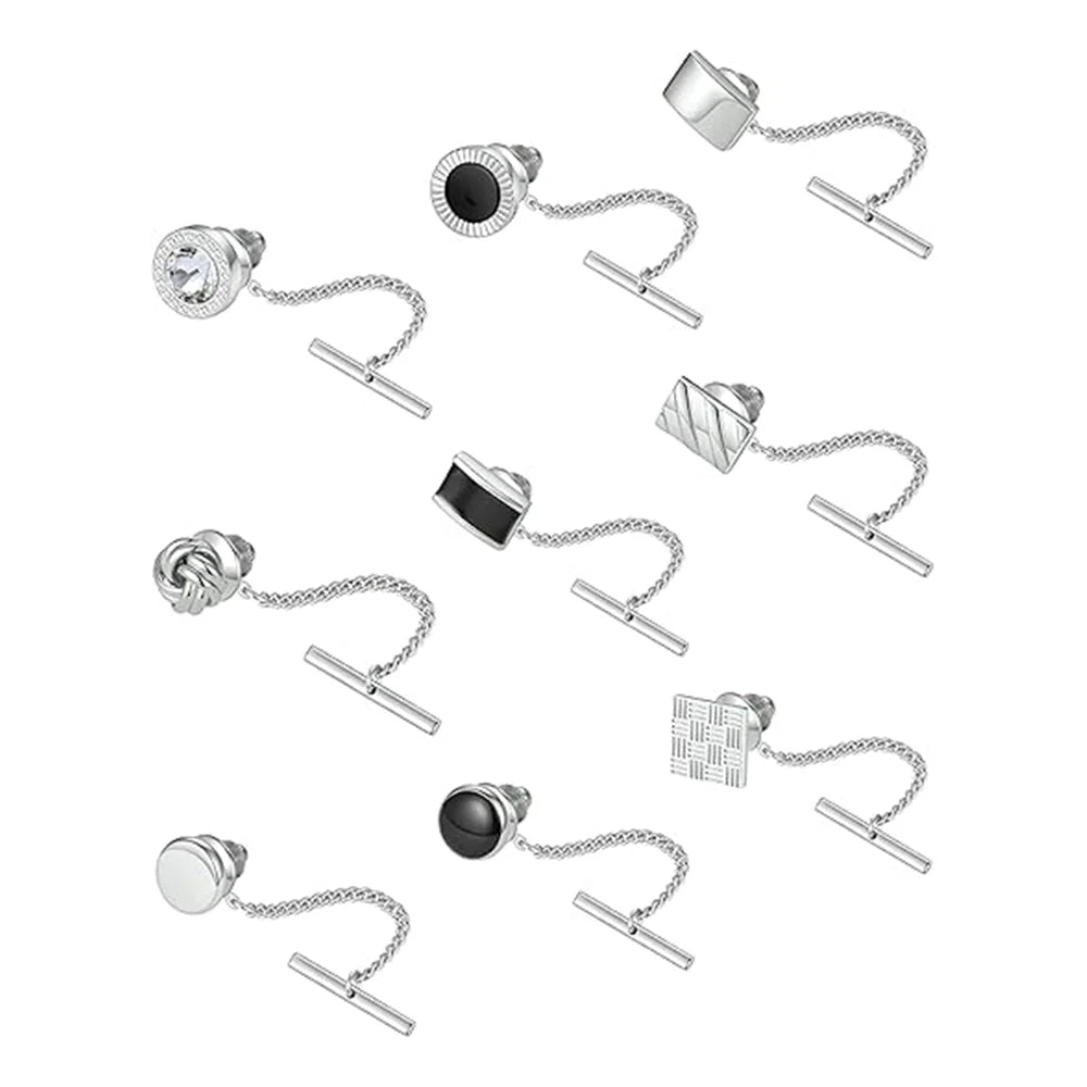 Elegant Silver Copper Zirconia Men's Collar Clips Set for Wedding and Gift