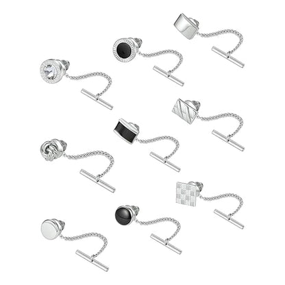Elegant Silver Copper Zirconia Men's Collar Clips Set for Wedding and Gift