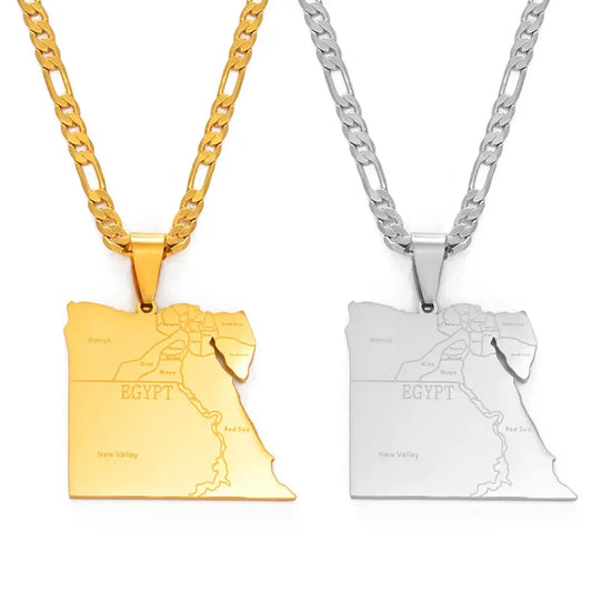 Anniyo Egypt Map States Pendant Necklace Gold Jewelry for Men and Women