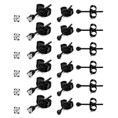 6 Pairs Tiny 2mm Stainless Steel Stud Earrings Set for Men and Women with CZ Round Ball Design