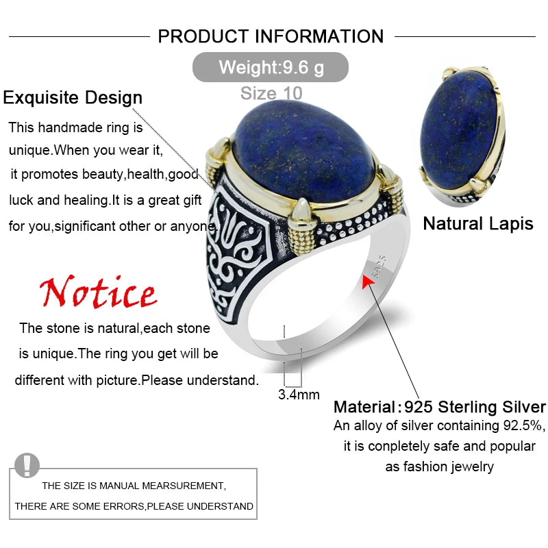 Elegant 925 Sterling Silver Claw Signet Ring with Natural Blue Lapis Stone for Men