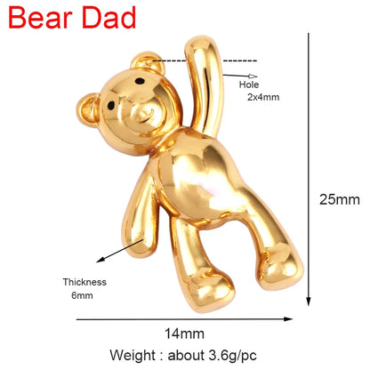 Cute Gold Bear Charm Pendant with Pearl Cubic Zirconia for Jewelry Making Supplies