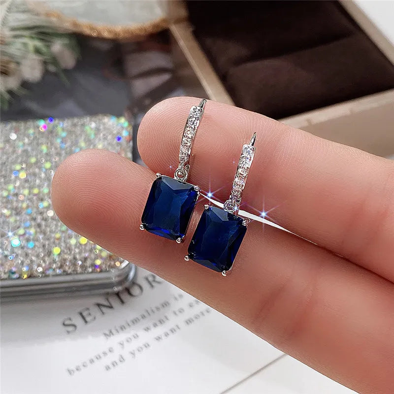 Huitan Elegant Square Princess Cut Zircon Drop Earrings for Women Trendy Geometric Design