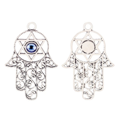 Large Tibetan Silver Hamsa Hand Charms for Necklace Jewelry Making 75x47mm