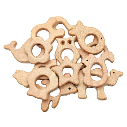 Natural Beech Wood Baby Teethers Set in Animal Shapes - Tortoise, Koala, Whale, Turtle - Food Grade Newborn Toys