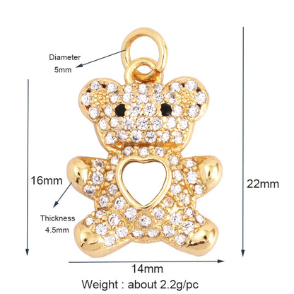 Cute Gold Bear Charm Pendant with Pearl Cubic Zirconia for Jewelry Making Supplies