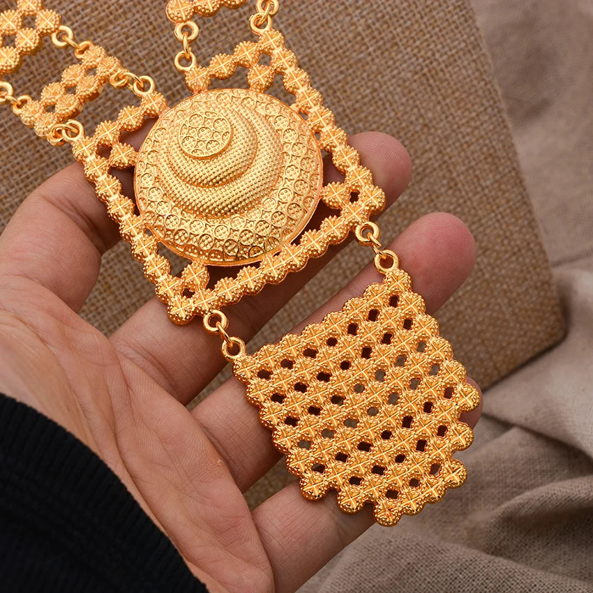 Dubai Gold Color African Jewelry Set for Women and Girls - Elegant Arabic Indian Wedding Necklace and Earrings