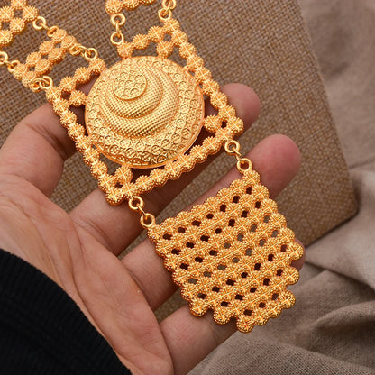 Dubai Gold Color African Jewelry Set for Women and Girls - Elegant Arabic Indian Wedding Necklace and Earrings