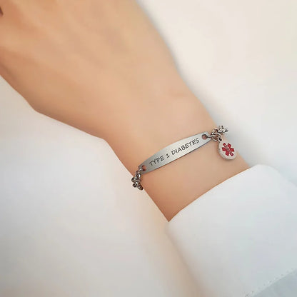 Elegant Customizable Enamel Medical ID Bangle Bracelet for Women with Stainless Steel Rolo Chain