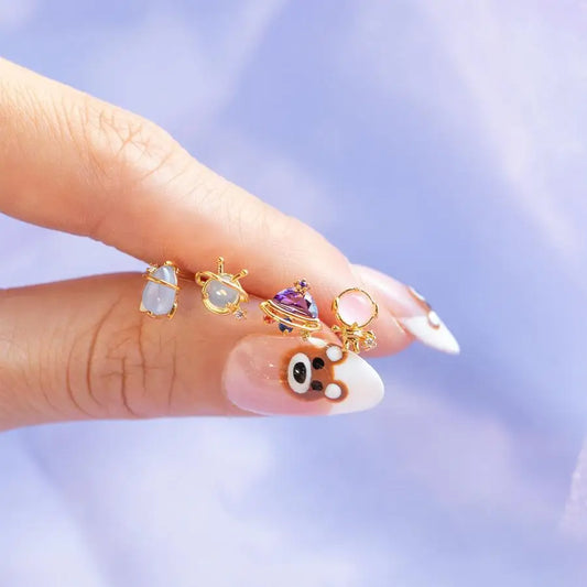 Vintage Colorful Zircon Alien Stud Earrings for Women and Girls Fashion Jewelry