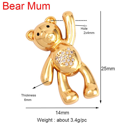 Cute Gold Bear Charm Pendant with Pearl Cubic Zirconia for Jewelry Making Supplies