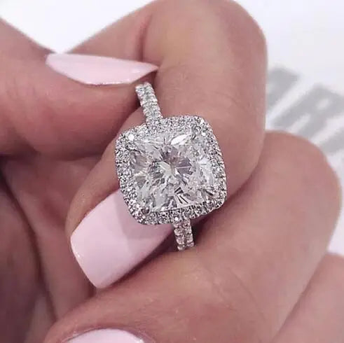 Real 925 Sterling Silver Diamond Engagement Wedding Band Ring Set for Women