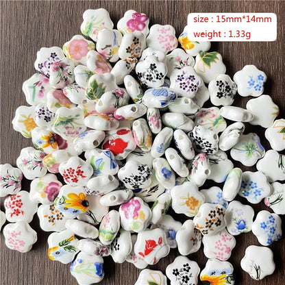 Ceramic Star-Shaped Flower Spacer Beads for DIY Jewelry - 15pcs 14x15mm