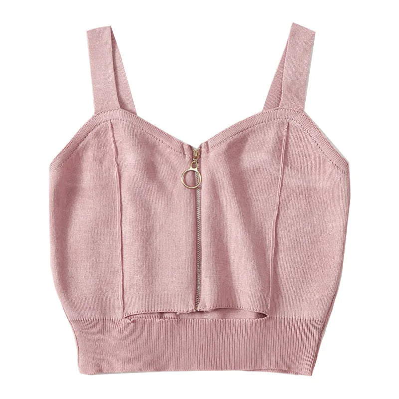 AOWOFS Women Crop Top Zipper Knit Camisole Sleeveless