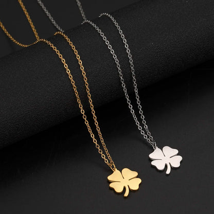 Cazador 2025 Lucky Clover Pendant Necklace Gold Color Double Layer Stainless Steel Jewelry for Women and Girls