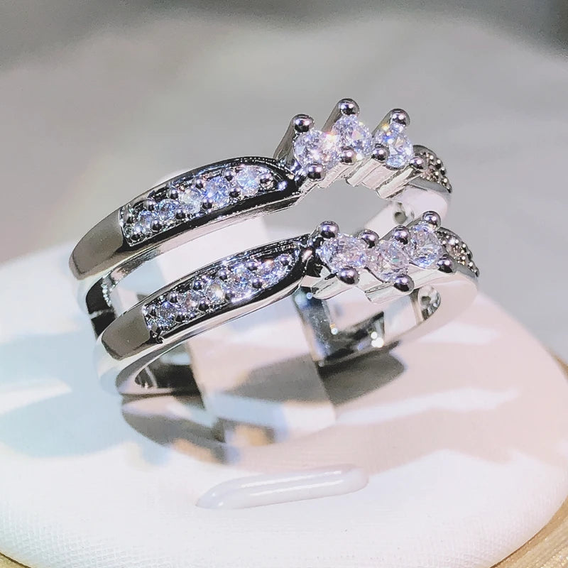 Elegant 925 Sterling Silver Zircon Cocktail Ring for Women with Double Row Design