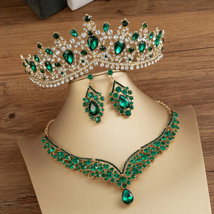 Baroque Crystal Water Drop Bridal Jewelry Set - Top-Rated Rhinestone Tiara, Necklace & Earring Gift for Brides Green 2
