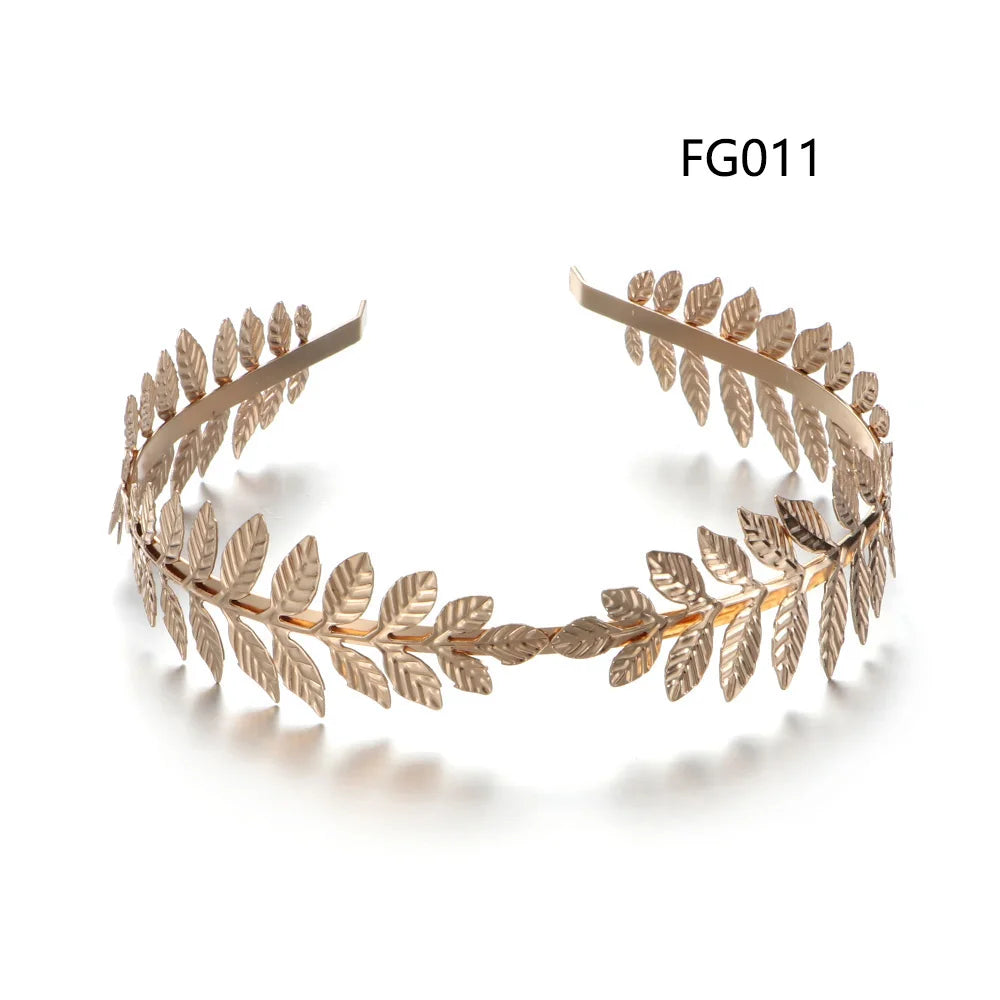 Elegant Retro Gold Leaf Bridal Headband Tiara for Greek and Roman Inspired Weddings