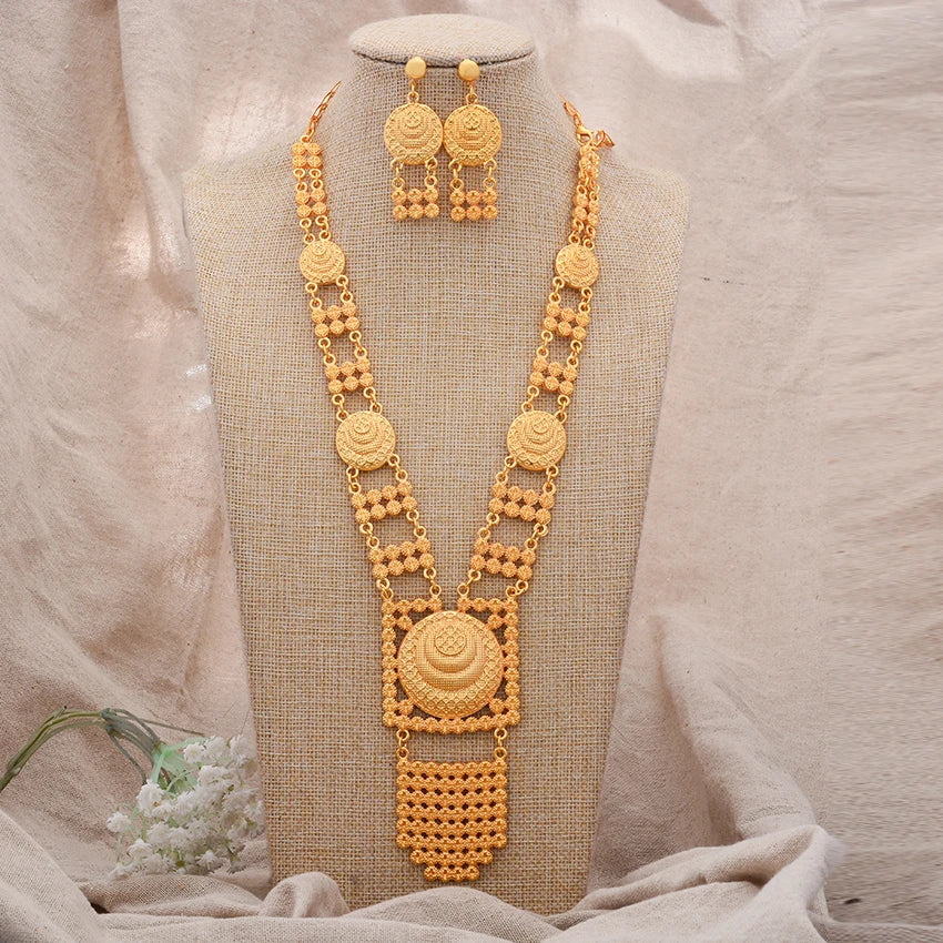 Dubai Gold Color African Jewelry Set for Women and Girls - Elegant Arabic Indian Wedding Necklace and Earrings