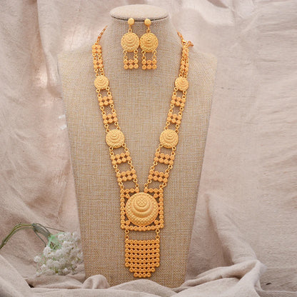 Dubai Gold Color African Jewelry Set for Women and Girls - Elegant Arabic Indian Wedding Necklace and Earrings