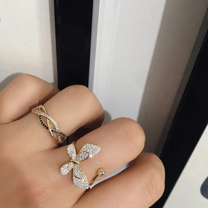 Luxury 18k Rose Gold Black Diamond Geometric Wedding Ring Rose Gold