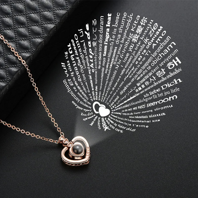 Projection Necklace for Women 100 Languages I Love You Charm Mother's Day Gift