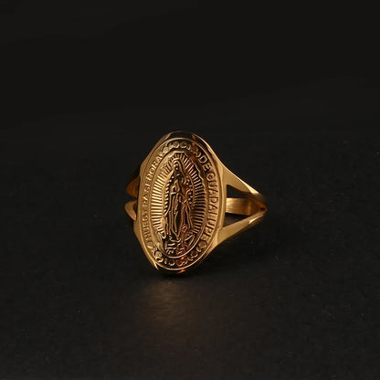 Vintage Virgin Mary Stainless Steel Rings for Women - 18k Gold Plated Wholesale Jewelry