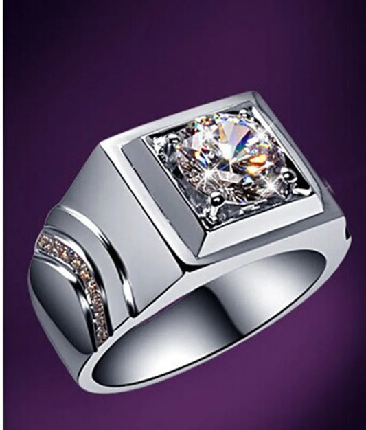 Solid Platinum PT950 Men's Engagement Ring with 1 Carat VVS1 Diamond Brilliant Anniversary Gift