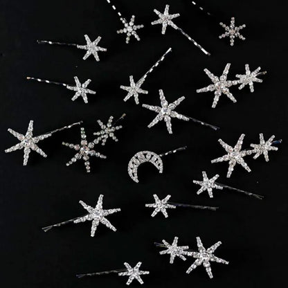 StoneFans Vintage Rhinestone Hairpins Set - Shiny Star & Moon Barrettes for Women & Girls