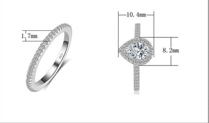 925 Sterling Silver Teardrop Zircon Engagement and Wedding Ring Set for Women