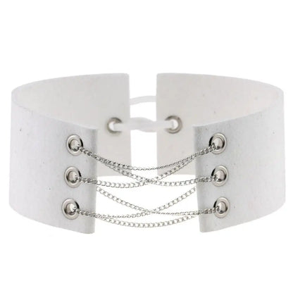 Glamorous Black Velvet Choker Necklace with Gold Silver Chain and Lace-Up Design
