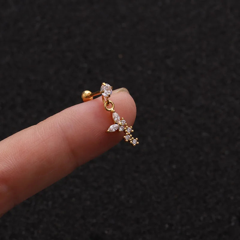 Enchanted Star Heart Moon Crystal Tragus Earrings Set Stainless Steel Helix Studs