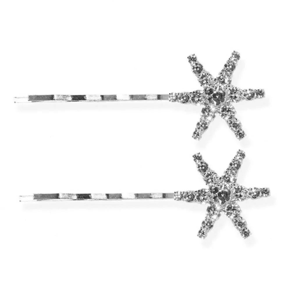 StoneFans Vintage Rhinestone Hairpins Set - Shiny Star & Moon Barrettes for Women & Girls silver