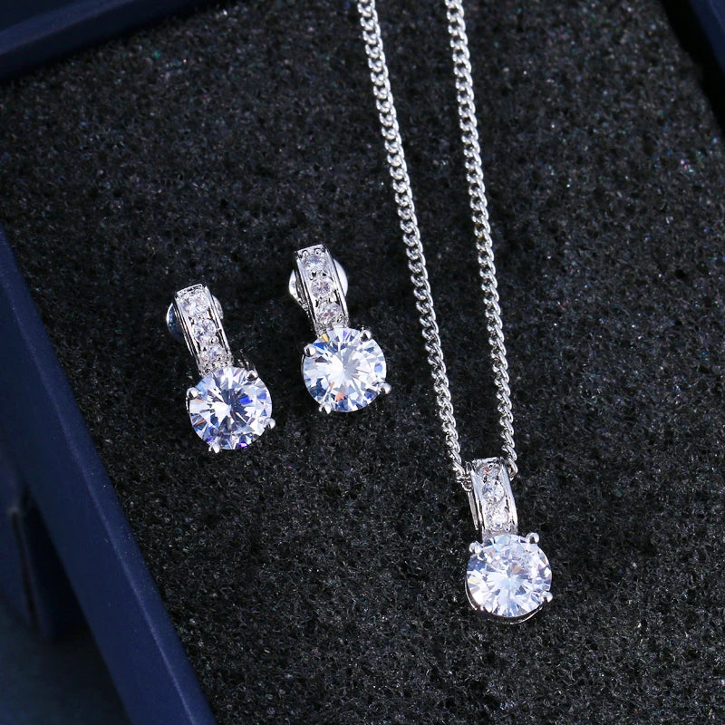 Emmaya Elegant Bridal Jewelry Set with Cubic Zirconia Earrings and Necklace for Women Perfect Gift for Parties and Anniversaries