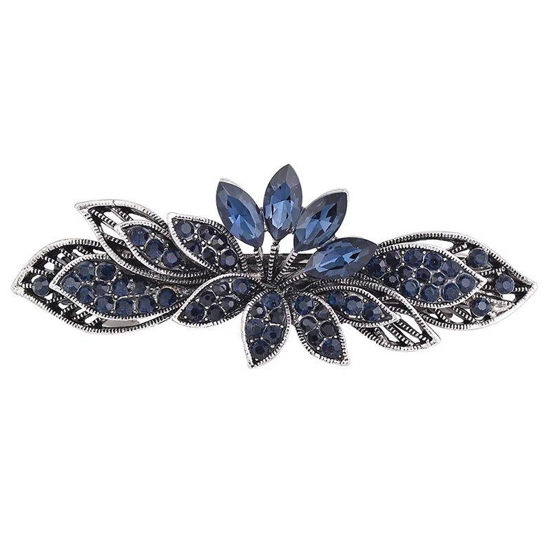 Elegant Blue Rhinestone Flower Hair Clips for Women - Crystal Fashion Barrettes by EASYA