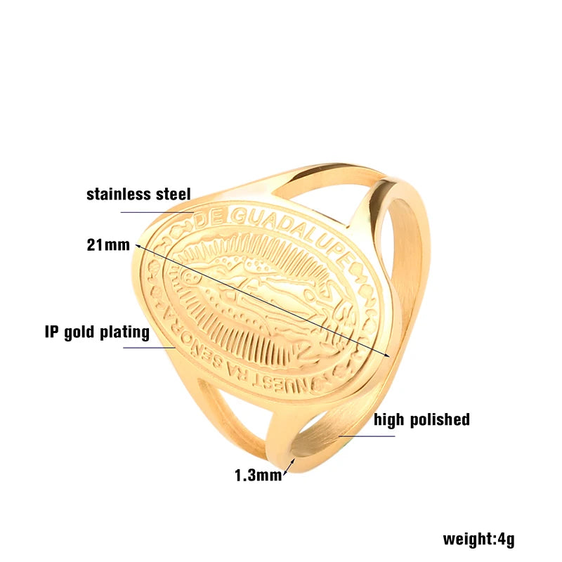 Vintage Virgin Mary Stainless Steel Rings for Women - 18k Gold Plated Wholesale Jewelry