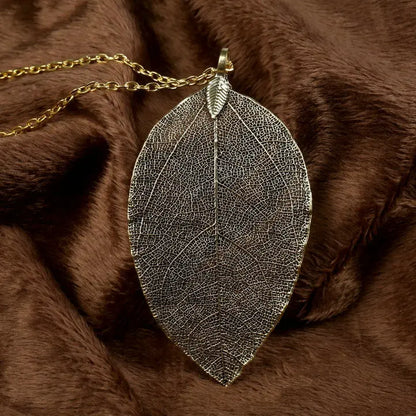 Exquisite Real Leaf Filigree Necklace for Women - Vintage Long Statement Jewelry by LOVBEAFAS