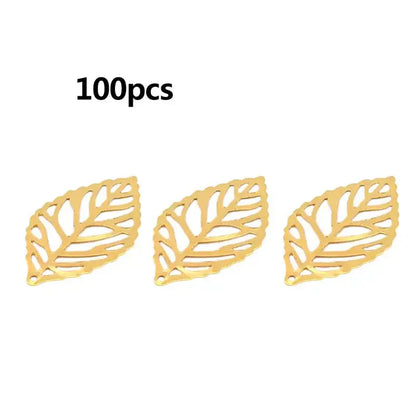 100 Pcs Openwork Leaf Metal Flower Frame Charm DIY Jewelry Making GD