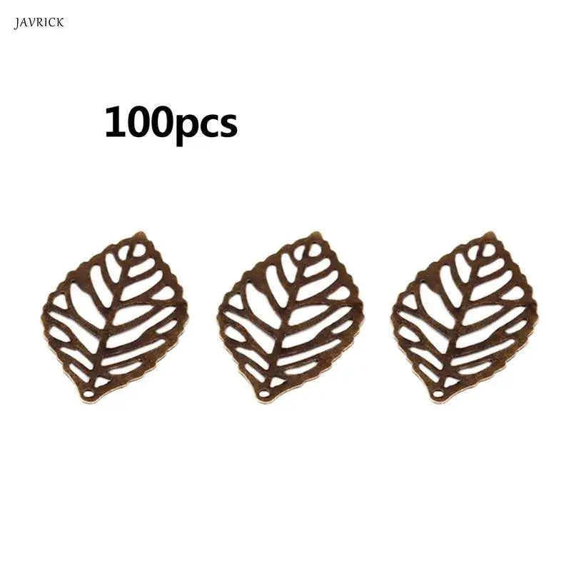 100 Pcs Openwork Leaf Metal Flower Frame Charm DIY Jewelry Making